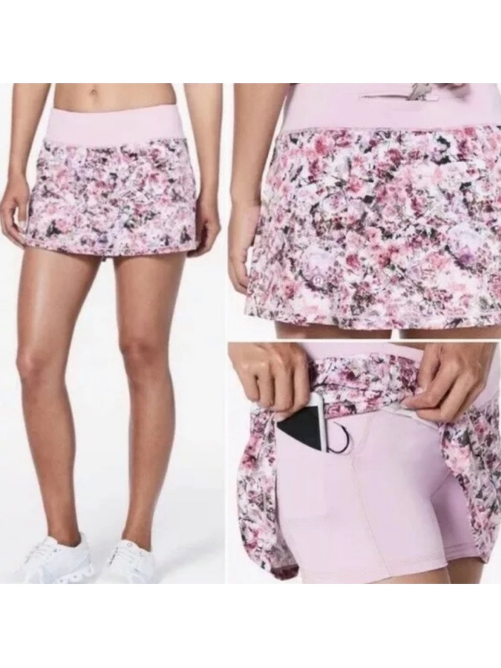 Lululemon Play Off The Pleats Blossom Spritz Skort Skirt Pink Floral 10
